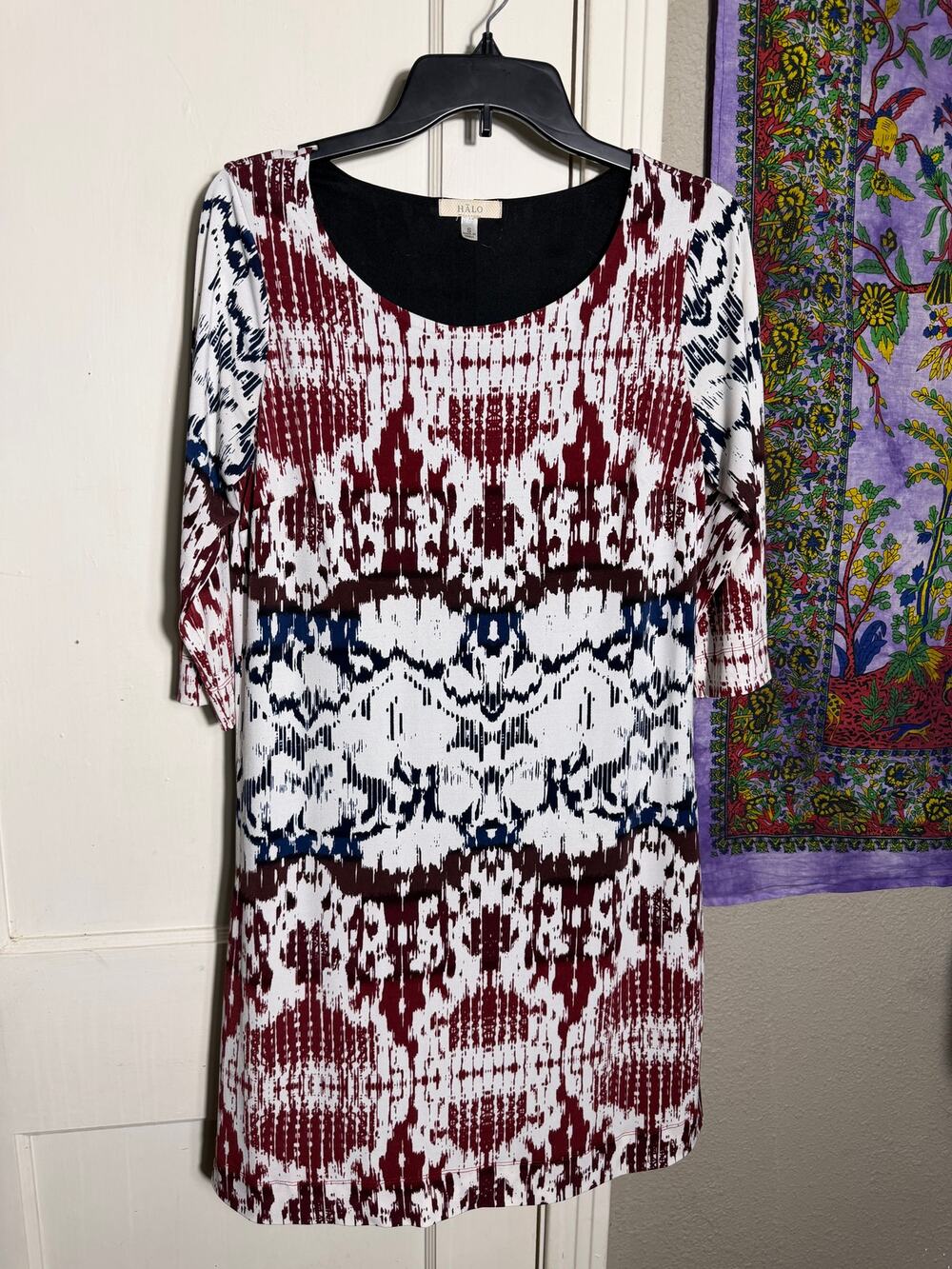 Halo Ikat Print Shift Dress Boho Tunic - Small